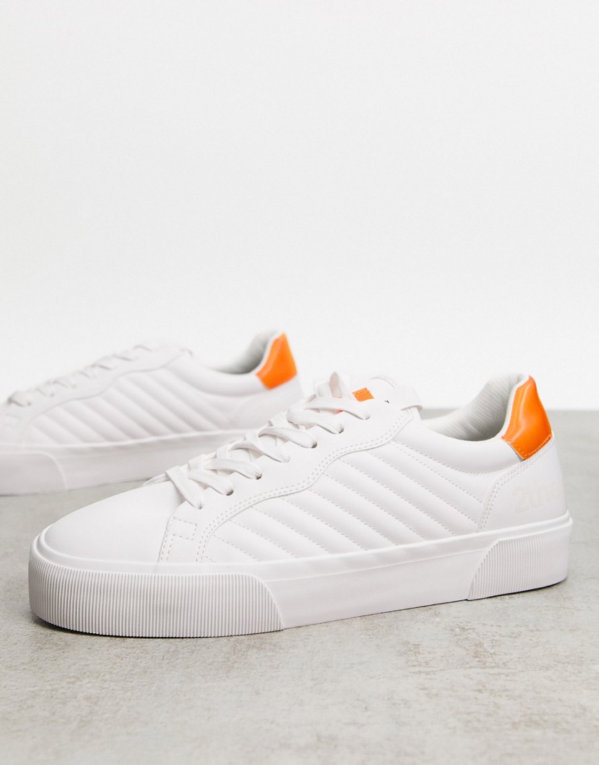 Bershka Platform Sneaker In White With Contrast Orange Heel