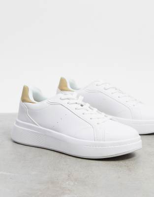 Bershka platform sneakers with contrast heel panel in white