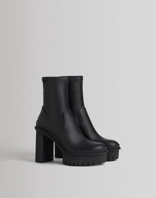 Bershka platform sock boot with cleat sole in black