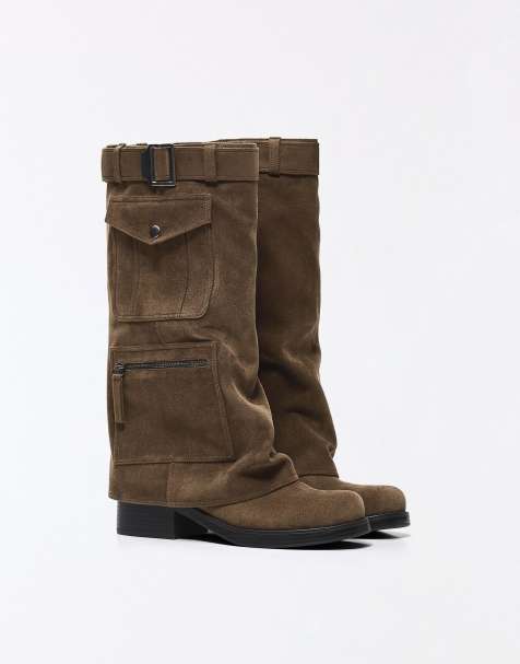 Bershka - Platte laarzen met broekzakken in bruin - view 1
