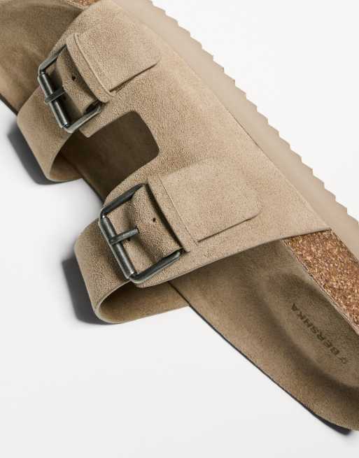 Bershka - Platte slipper sandalen met gespen in beige, 2 van 4