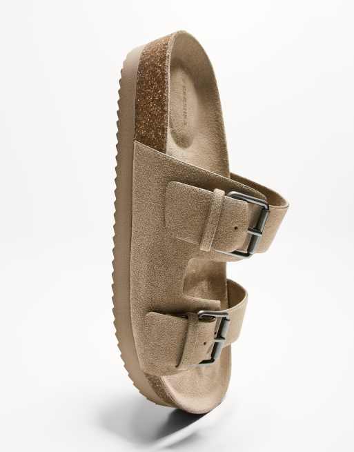 Bershka - Platte slipper sandalen met gespen in beige, 4 van 4