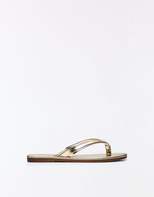 Bershka - Platte teensandalen in goud, 7 van 7