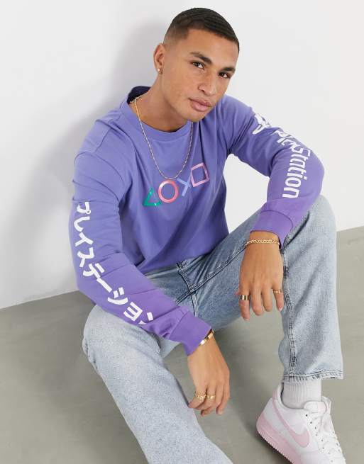 Bershka Playstation long sleeve t shirt in purple ASOS