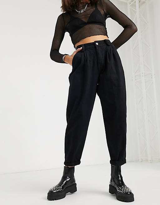 Bershka pleat top slouchy pants in black