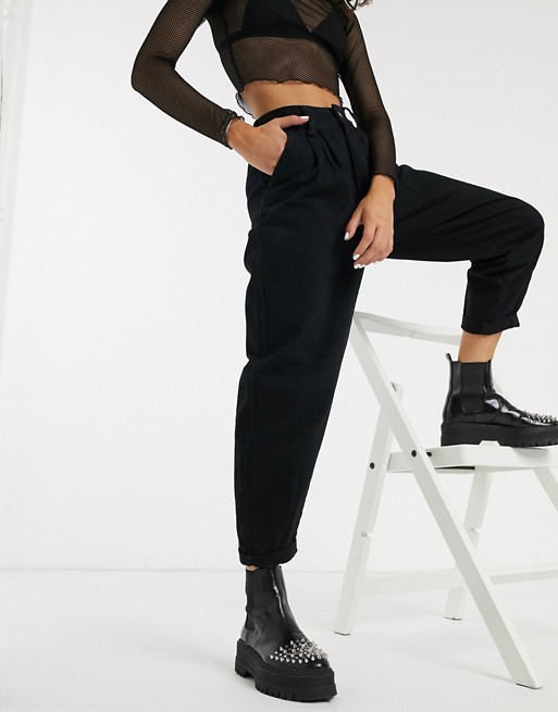 Bershka pleat top slouchy trousers in black