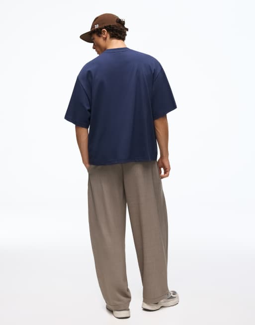 Bershka Pleated baggy trousers in beige, 4 of 5