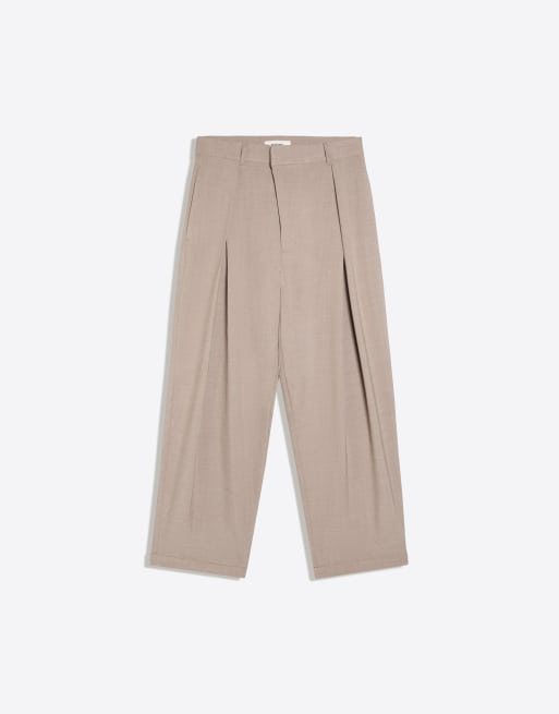 Bershka Pleated baggy trousers in beige, 5 of 5