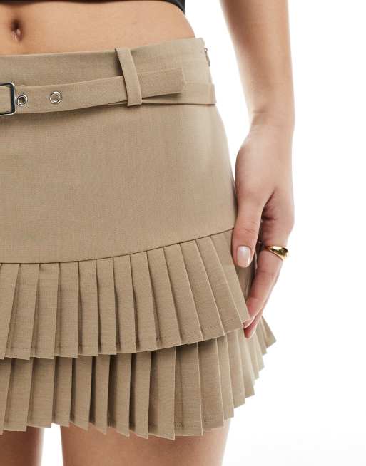 Bershka pleated detail mini skirt in camel | ASOS