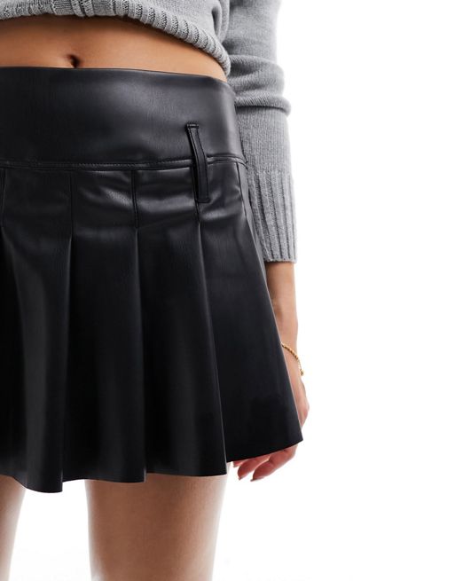 Bershka faux leather skater skirt with wrap around detail in black -  ShopStyle
