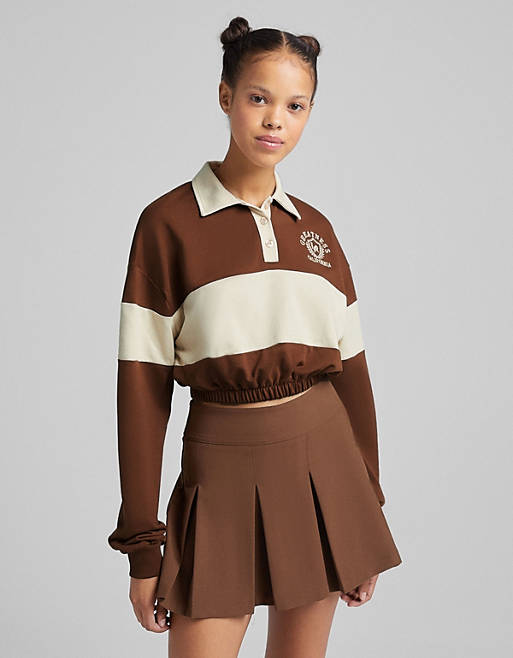  Bershka pleated mini skirt in chocolate 