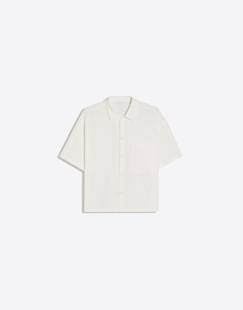 Bershka Pleated short sleeve boxy shirt in white - view 1