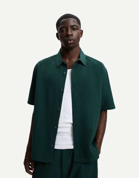 Bershka pleated short sleeve shirt in green - view 1