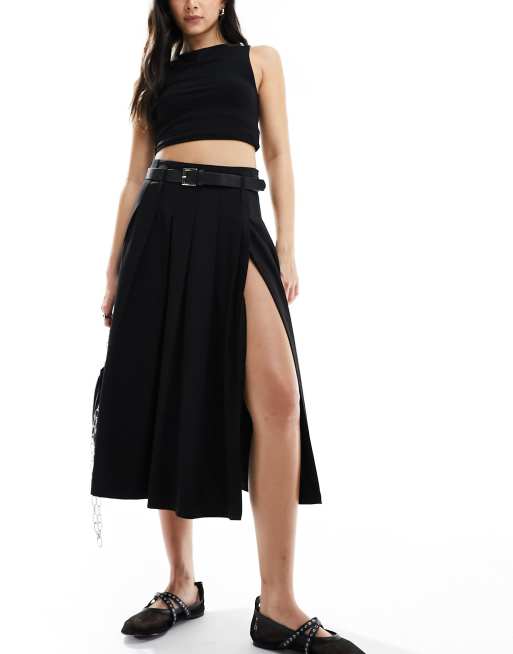 Pleated midi skirt bershka best sale