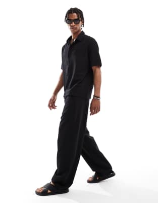 Bershka Plisse Baggy Sweatpants In Black