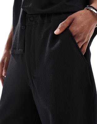 Bershka Plisse Baggy Sweatpants In Black