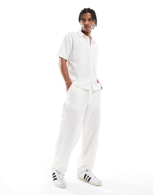 Bershka plisse baggy sweatpants in white - part of a set