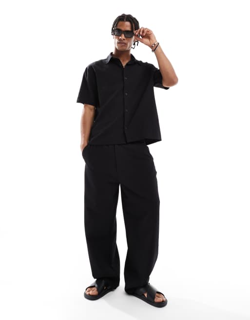 Bershka plisse baggy trackies in black (part of a set)