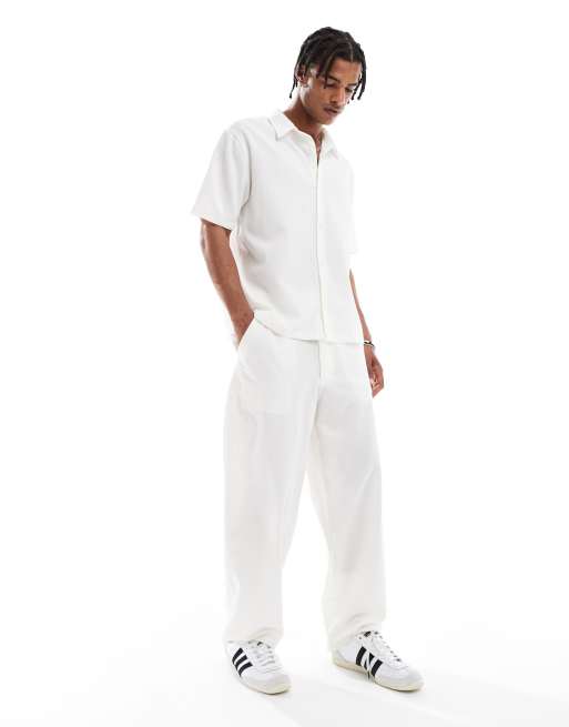 Bershka plisse baggy trackies in white (part of a set)
