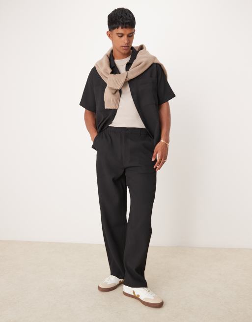 Bershka - Plissé broek met wijde pijpen in zwart, deel van co-ord set