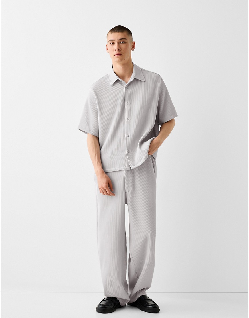 Bershka plisse shirt co-ord in grey