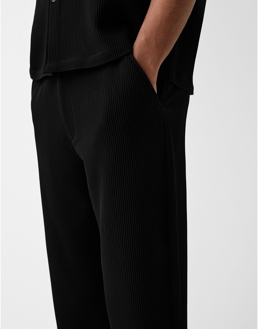 Bershka plisse trouser co-ord in black