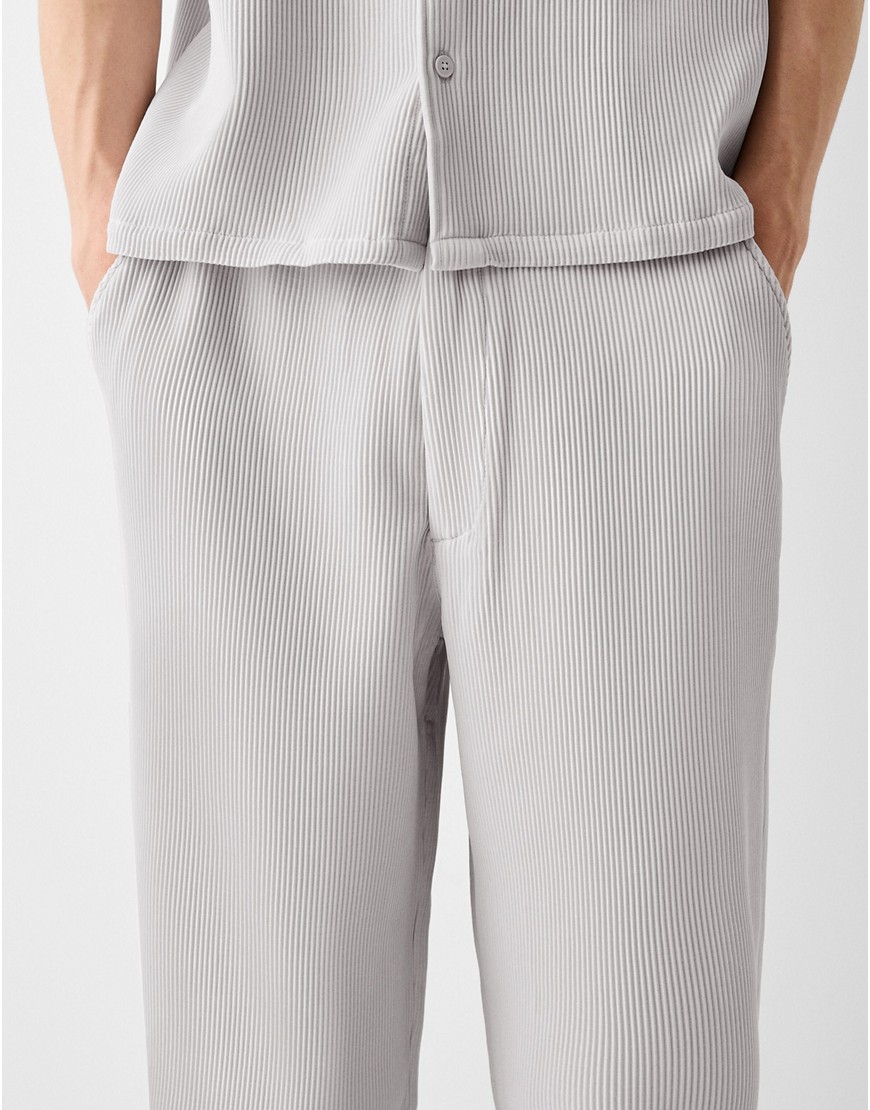 Bershka plisse trouser co-ord in grey