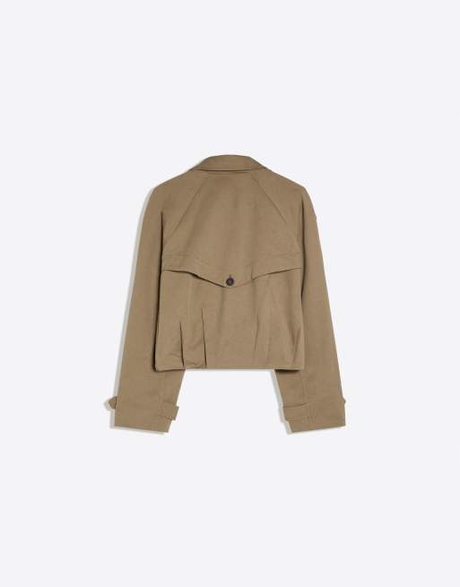Bershka plisserad kort trenchcoat i beige, 6 av 6