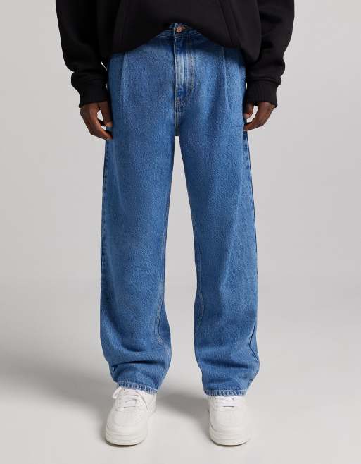 Bershka - Plisserede jeans med vidde i blå