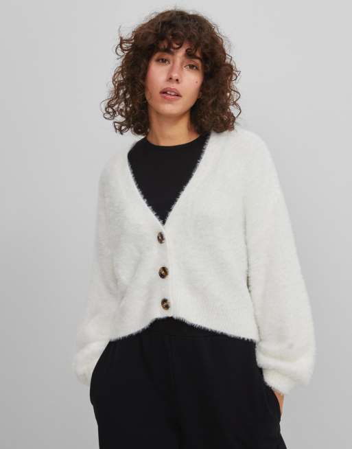 Bershka - Pluizig oversized vest in ecru