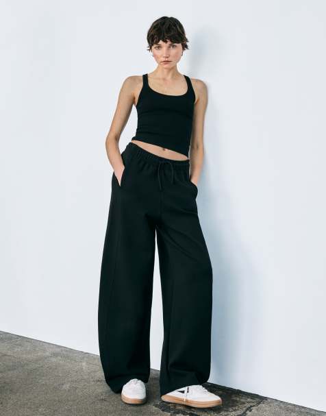 Bershka plush barrel trousers in black