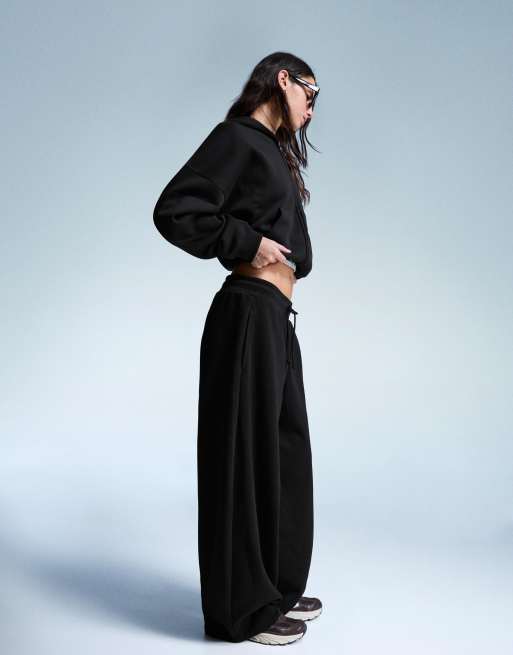 Bershka Plush barrel trousers in black