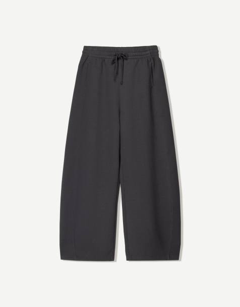 Bershka plush barrel trousers in charcoal - view 1