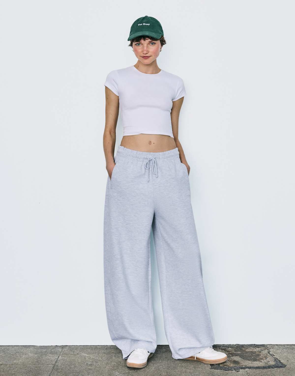 Bershka plush barrel trousers in grey