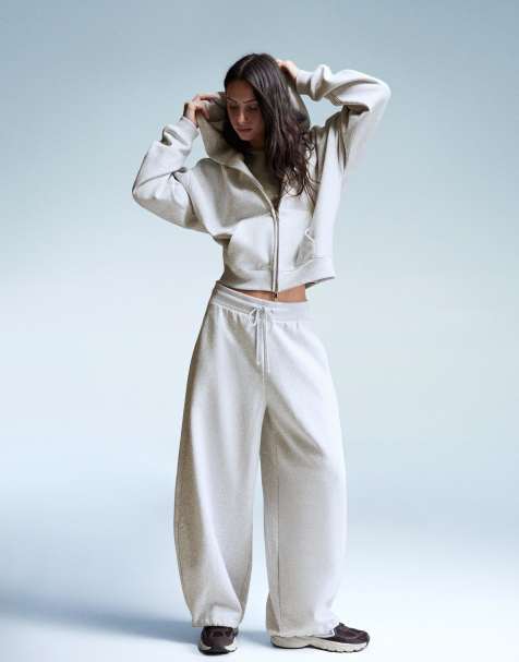 Bershka Plush barrel trousers in light grey - view 1