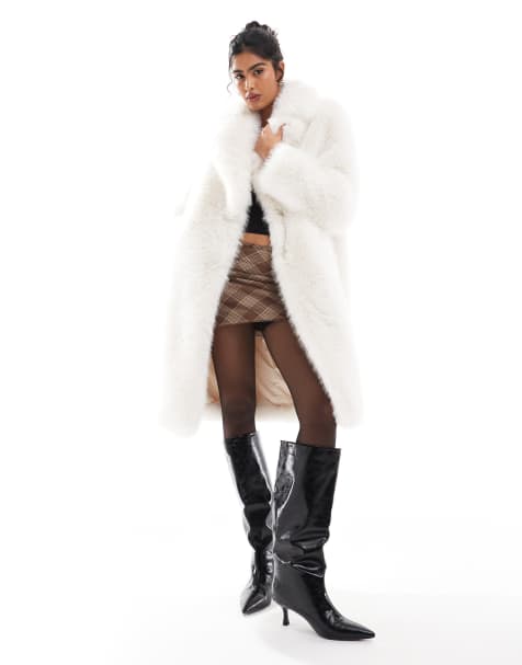 Bershka plush faux fur maxi jacket in white - view 1