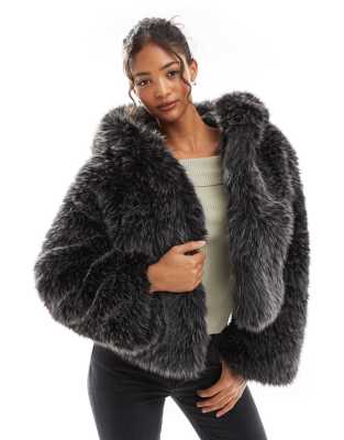 Bershka Bershka plush fur hooded jacket in grey