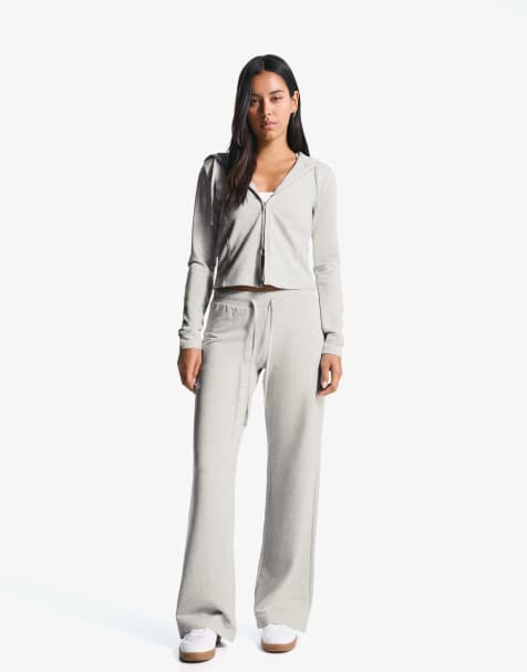 Bershka Plush jersey trousers in light grey - view 1