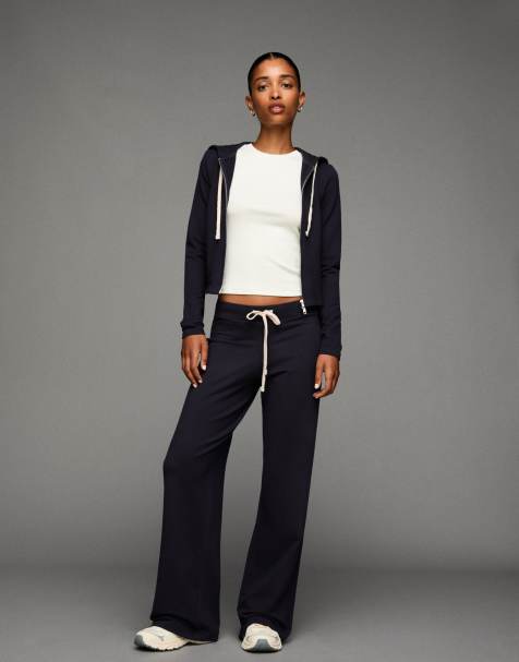 Bershka Plush jersey trousers in navy - view 1