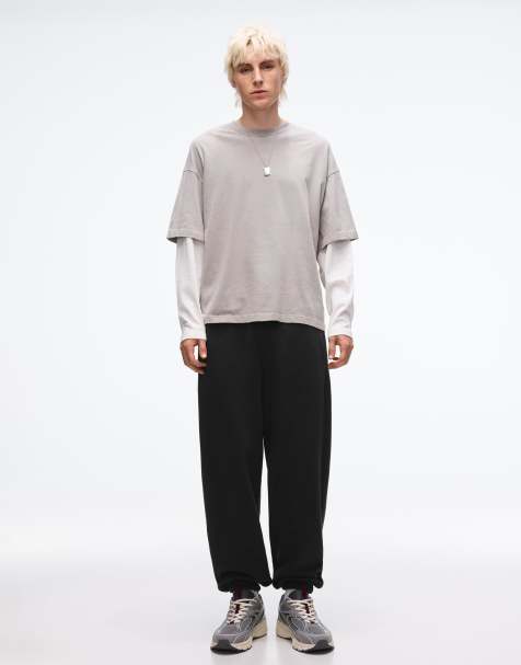 Bershka Plush joggers in black