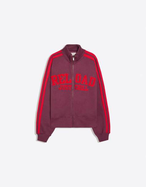Bershka Plush zip-up sweatshirt with patch in black - view 1