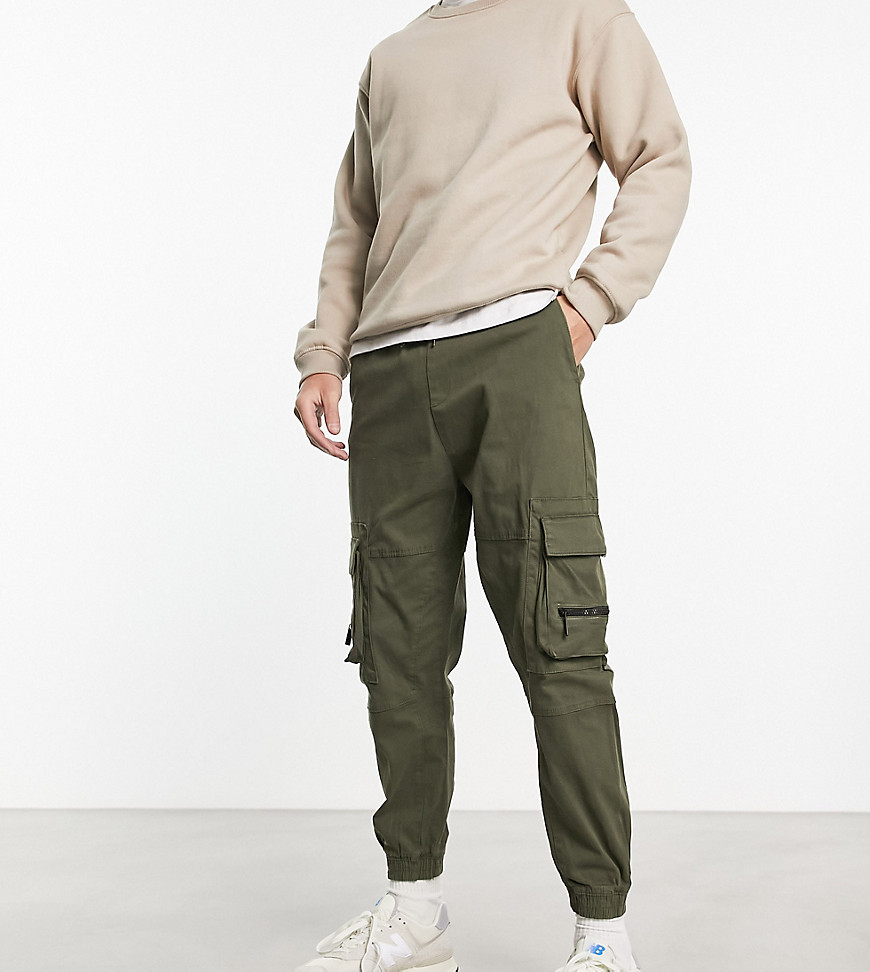 Bershka pocket cargo jogger in khaki exclusive to asos-Green