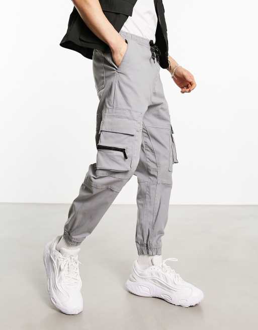 Bershka cargo pants in gray