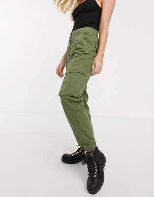 khaki pocket detail cargo trousers