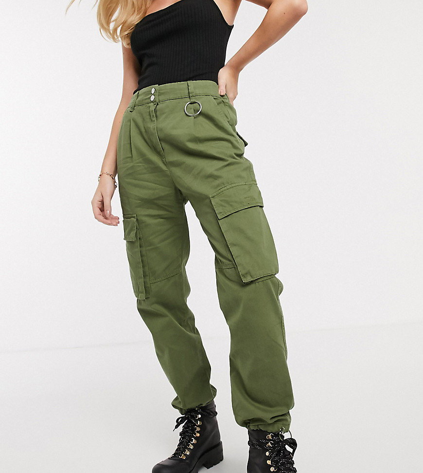 Bershka pocket detail cargo trousers in khaki-Green