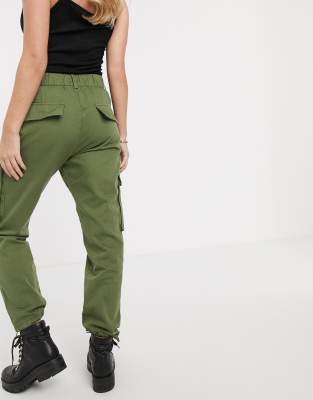 khaki pocket detail cargo trousers