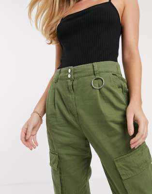 khaki pocket detail cargo trousers
