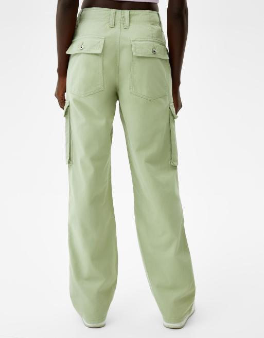 Bershka utility cargo trouser in khaki, ASOS