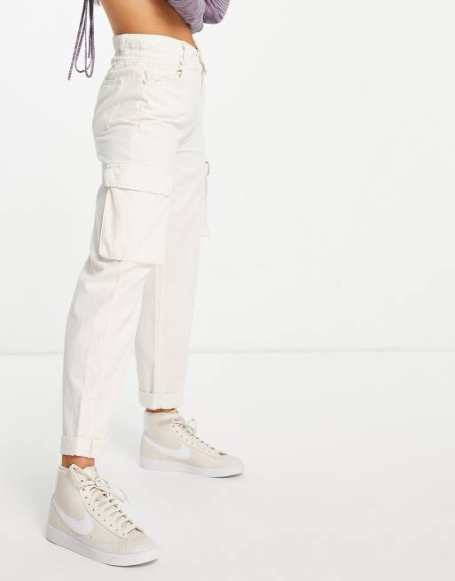 Tall White Linen Look Pocket Detail Cargo Pants