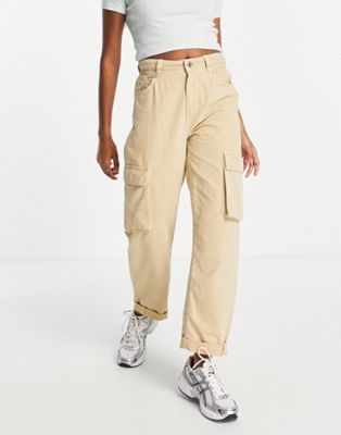 Bershka pocket detail slim leg cargo pants in light beige - ASOS Price Checker